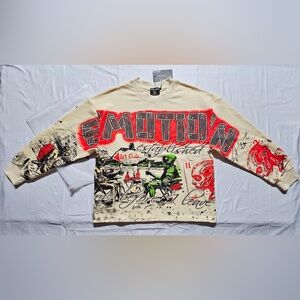 Mixed Emotion Graphic Men's Sweater - Cream and Red